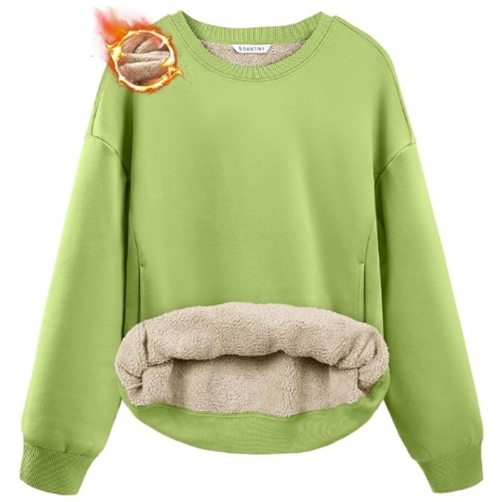 Fleece Sherpa Lined Warm Winter Pullover Crewneck Sweatshirt Green